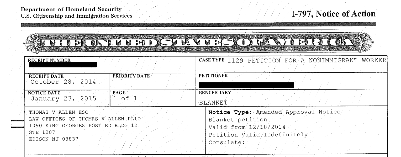 L1A blanket approval obtained for an company L1A Expert